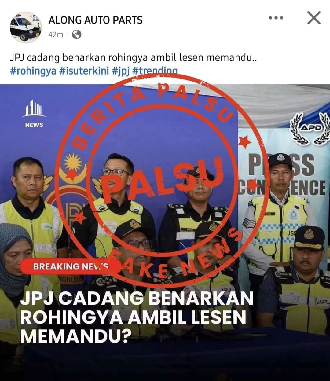 (JPJ) menafikan sekeras-kerasnya dakwaan yang tular menerusi akaun Facebook Along Auto Parts 