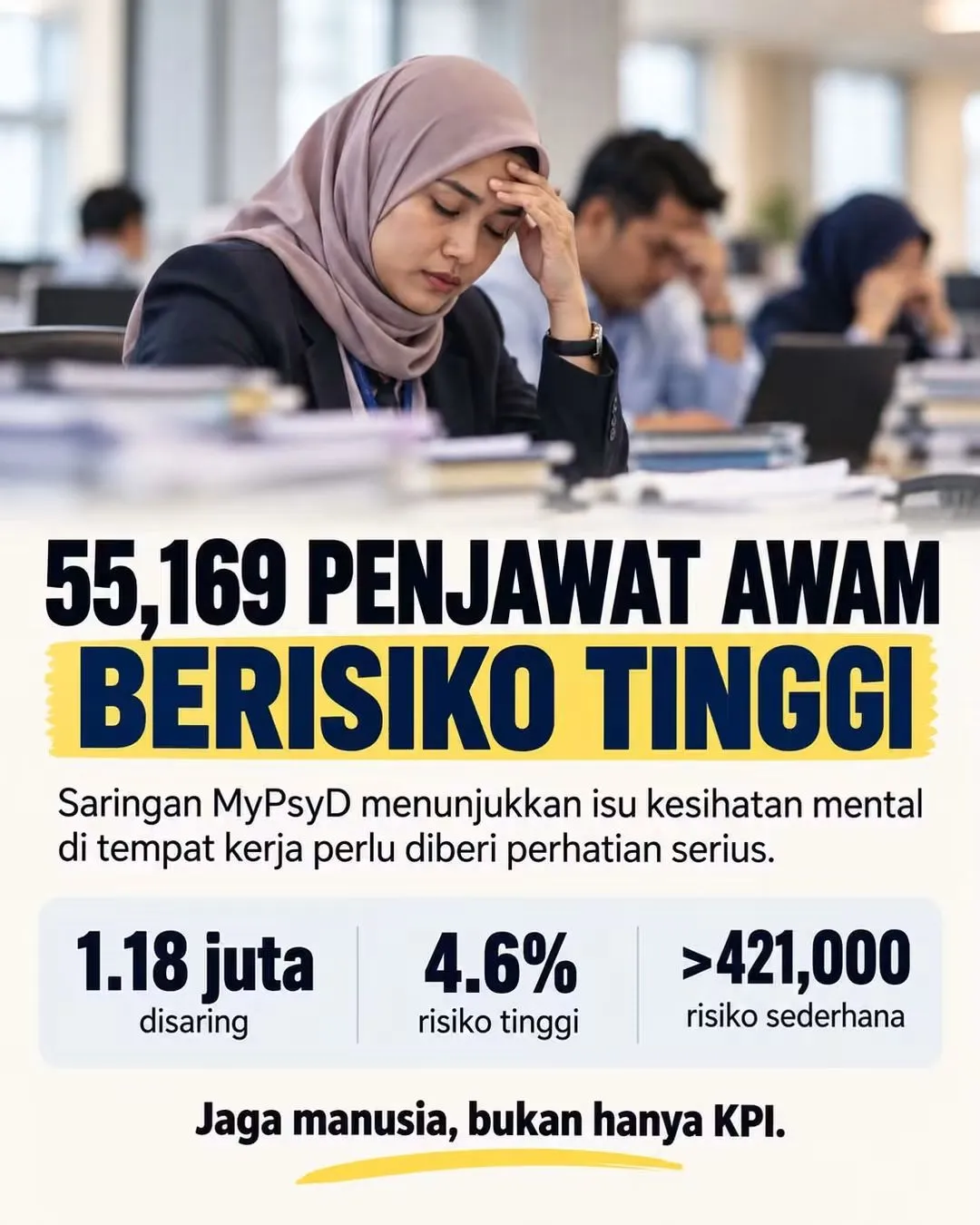 seseorang yang kelihatan berfungsi seperti biasa di tempat kerja tidak semestinya berada dalam keadaan baik dari segi emosi dan mental.