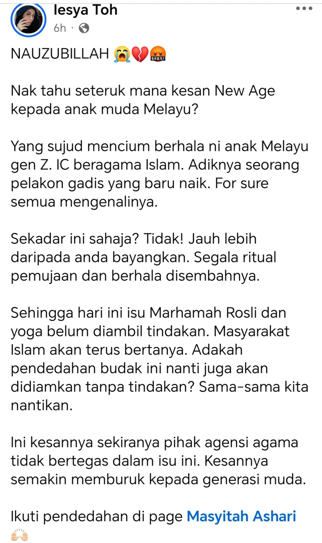 terdapat seorang individu daripada generasi Z yang melakukan ritual berkaitan pemujaan berhala,