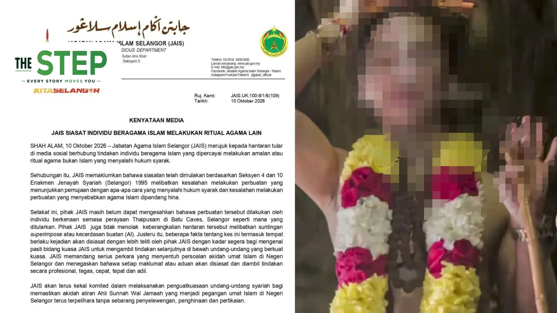 Siasatan dijalankan berdasarkan Seksyen 4 dan Seksyen 10 Enakmen Jenayah Syariah (Selangor) 1995.