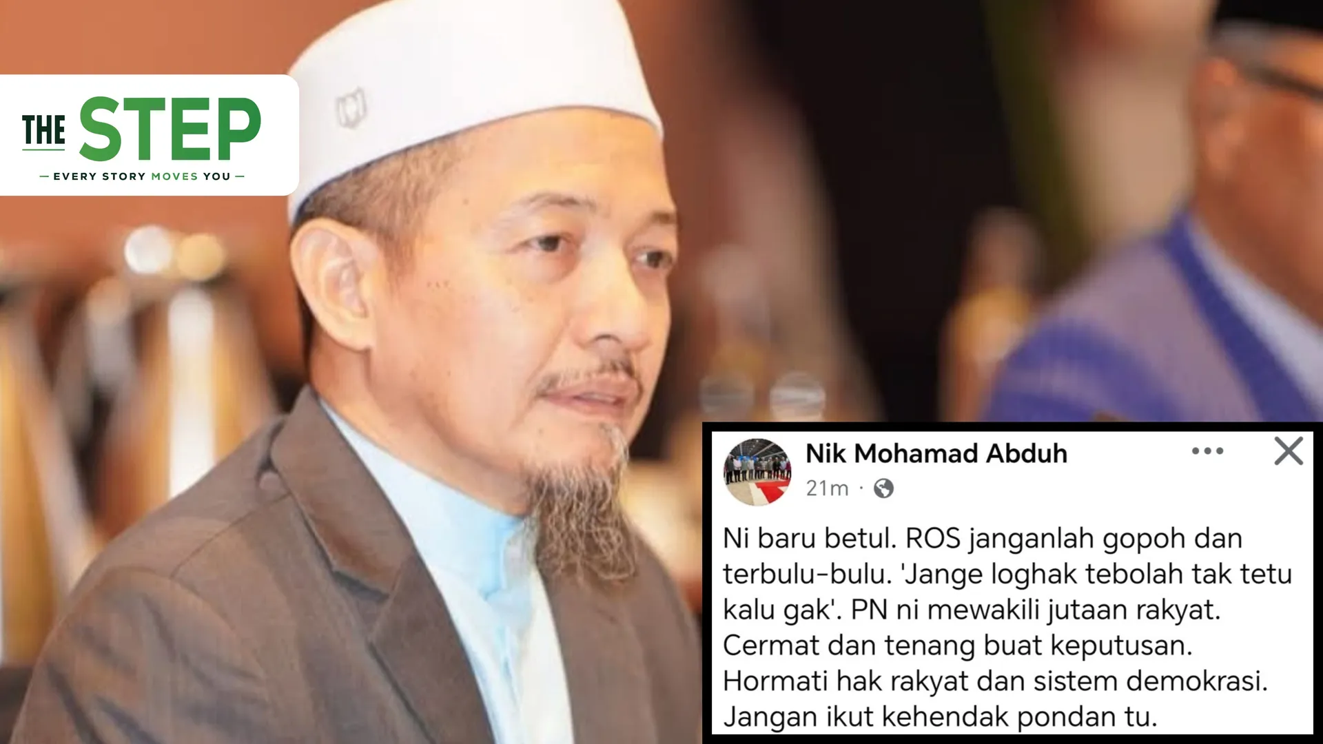 "PN ni mewakili jutaan rakyat. Cermat dan tenang buat keputusan. Hormati hak rakyat dan sistem demokrasi. Jangan ikut kehendak pondan tu" - Nik Mohamad Abduh