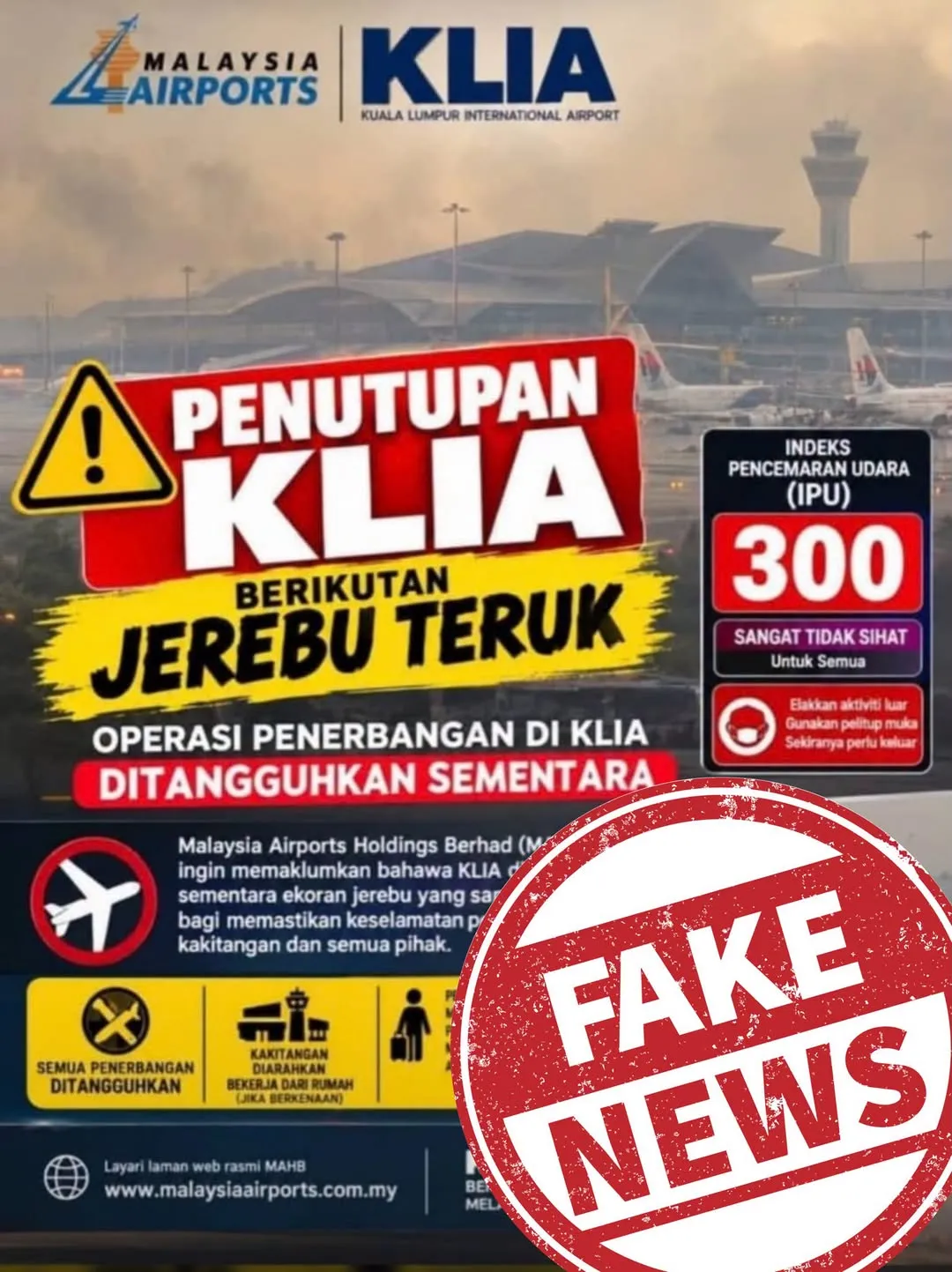 Berita palsu mengenai penutupan KLIA.