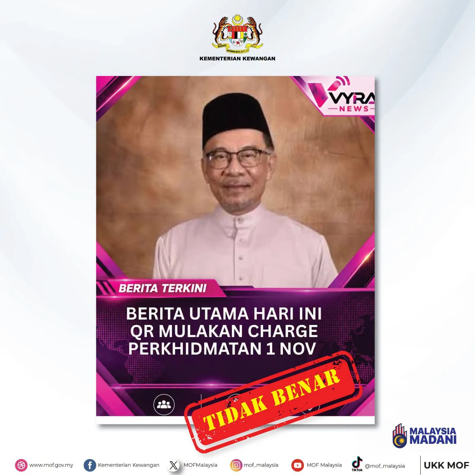 Poster yang tular mengenai caj perkhidmatan terhadap QR.